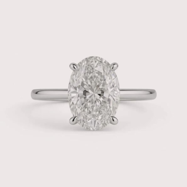 3.20ct EF VS1 IGI Certified CVD Oval Cut Lab Diamond Engagement Ring in 14K Gold – Hidden Halo Solitaire Setting