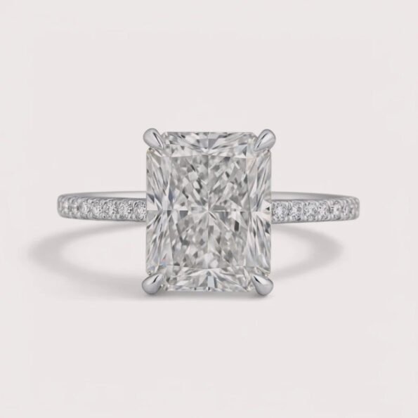 5.03ct EF VS1 IGI Certified Radiant Cut Lab Diamond Engagement Ring with 0.18ctw Accent Stones in 14K Gold – Pavé Band Setting