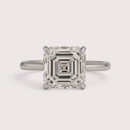 3.55ct EF VS1 IGI Certified Asscher Cut Lab Diamond Engagement Ring with 0.18ctw Hidden Halo in 14K Gold – Classic Solitaire Style