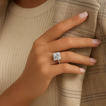 4.82ct EF VS1 IGI Certified Princess Cut Lab Diamond Engagement Ring in 14K Gold – Bezel Set Modern Solitaire