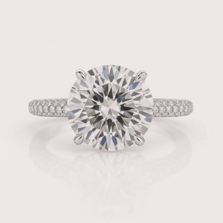 Round Cut 5.05ct EF VS1 IGI Certified Lab Diamond Engagement Ring with 0.82ctw Side Stones & Hidden Halo in 14K Gold – Pave Band Setting