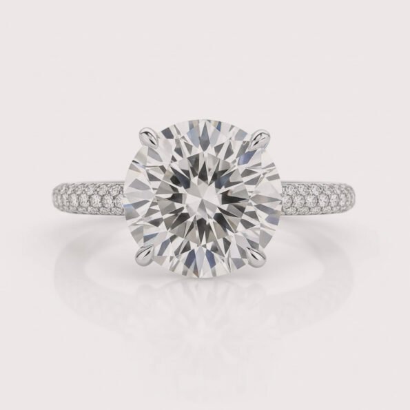 Round Cut 5.05ct EF VS1 IGI Certified Lab Diamond Engagement Ring with 0.82ctw Side Stones & Hidden Halo in 14K Gold – Pave Band Setting