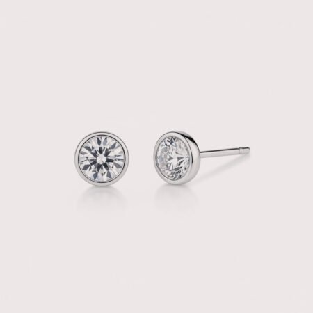 Round Cut 2.10 TCW IGI Certified Lab Diamond Bezel Set Stud Earrings in 14K Gold – 1.02ct Each