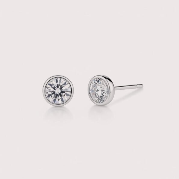 Round Cut 2.10 TCW IGI Certified Lab Diamond Bezel Set Stud Earrings in 14K Gold – 1.02ct Each