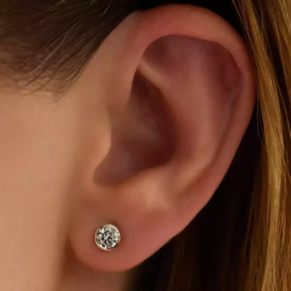 Round Cut 2.10 TCW IGI Certified Lab Diamond Bezel Set Stud Earrings