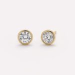 Round Cut 2.10 TCW IGI Certified Lab Diamond Bezel Set Stud Earrings in 14K Gold – 1.02ct Each