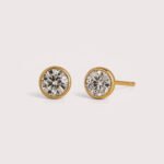 Round Cut 2.10 TCW IGI Certified Lab Diamond Bezel Set Stud Earrings in 14K Gold – 1.02ct Each