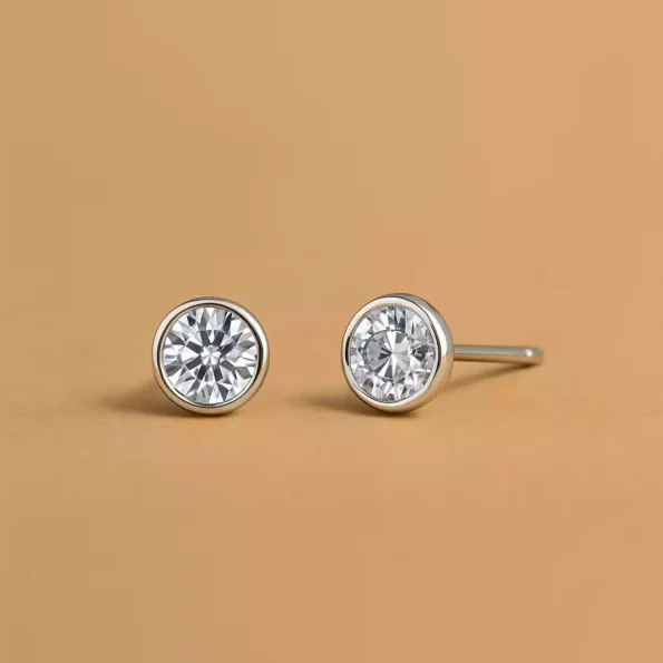 Round Cut 2.10 TCW IGI Certified Lab Diamond Bezel Set Stud Earrings