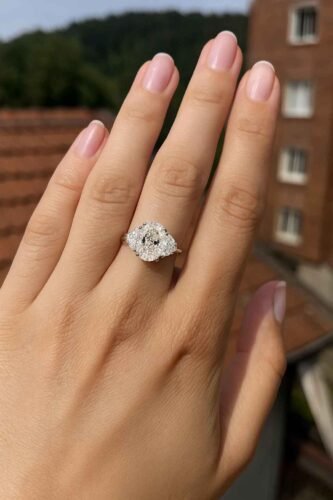 4.31ct EF VS1 IGI Certified Oval Cut Lab Diamond Three Stone Engagement Ring in 14K Gold – Trapezoid Side Stones photo review