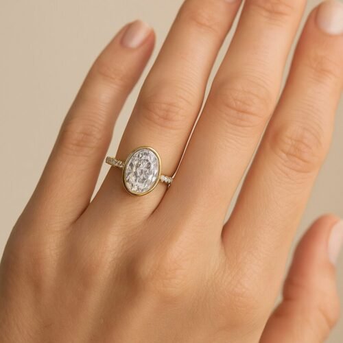 2.77ct Oval Cut E-F VS1 IGI Certified Lab Diamond Engagement Ring in 14K Gold – Bezel Set Hidden Halo Design photo review