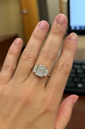 Click to view full screen Emerald Cut 4.01ct Lab Grown Diamond Ring with Trapezoid Side Stones – 10K/14K/18K Gold – IGI Certified photo review