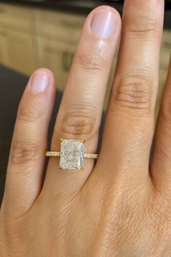 Click to view full screen 5.03ct EF VS1 IGI Certified Radiant Cut Lab Diamond Engagement Ring with 0.18ctw Accent Stones in 14K Gold – Pavé Band Setting photo review