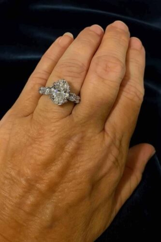 3 Carat Oval EF VS1 IGI Certified Lab Diamond Engagement Ring in 14K Gold – Hidden Halo Setting photo review