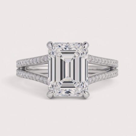 Beyoncé Inspired 3ct Emerald Cut Lab Diamond Engagement Ring with Split Shank – IGI Certified Gold Ring