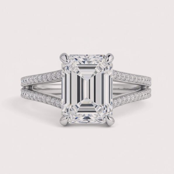 Beyoncé Inspired 3ct Emerald Cut Lab Diamond Engagement Ring with Split Shank – IGI Certified Gold Ring
