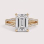 Beyoncé Inspired 3ct Emerald Cut Lab Diamond Engagement Ring with Split Shank – IGI Certified Gold Ring