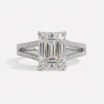 3.12ct Emerald Cut Lab Grown Diamond Split Shank Engagement Ring 14K White Gold E/VVS1 IGI Certified