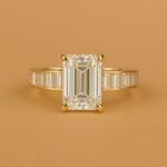 5.00 Ct Emerald Cut CVD Diamond Engagement Ring with Baguette Band in 14K Gold – IGI Certified