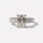 2.52 Ct Emerald Cut Lab Grown Diamond with Baguette band Engagement Ring 14K White Gold E/VVS1 IGI Certified