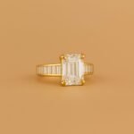 5.00 Ct Emerald Cut CVD Diamond Engagement Ring with Baguette Band in 14K Gold – IGI Certified