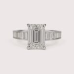 5.00 Ct Emerald Cut CVD Diamond Engagement Ring with Baguette Band in 14K Gold – IGI Certified