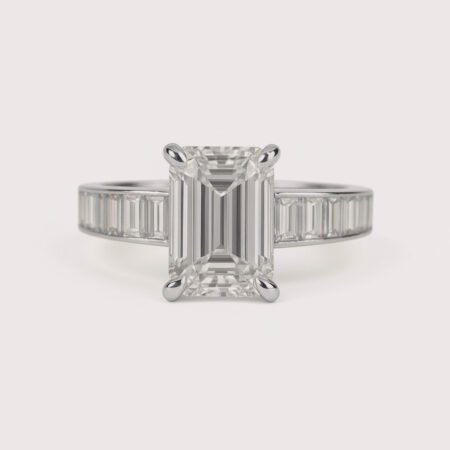 5.00 Ct Emerald Cut CVD Diamond Engagement Ring with Baguette Band in 14K Gold – IGI Certified