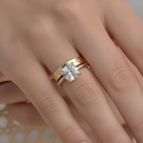 Cushion Cut 2 Carat F/VS1 IGI Certified Lab Diamond Engagement Ring in 14K Rose Gold – Side Round Diamonds, High Polish Finish photo review