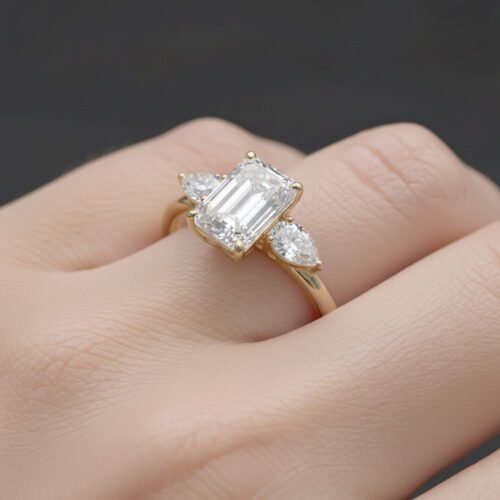 2.31ct Emerald Cut E-F VS1 IGI Certified Lab Diamond Engagement Ring in 14K Gold – Three Stone Setting photo review