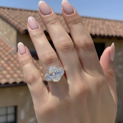4.31ct EF VS1 IGI Certified Oval Cut Lab Diamond Three Stone Engagement Ring in 14K Gold – Trapezoid Side Stones photo review