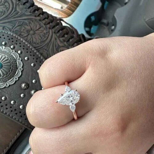 1.5 Carat Pear Cut Three Stone Lab Grown Diamond Ring in 14K Rose Gold – EF Color VS1 Clarity – Certified Sustainable Engagement or Anniversary Ring photo review