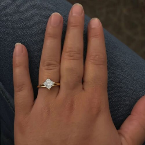 Click to view full screen Princess Cut 1.42 Carat F VS1 IGI Certified Lab Diamond Engagement Ring in 14K Yellow Gold – East-West Split Shank Setting photo review