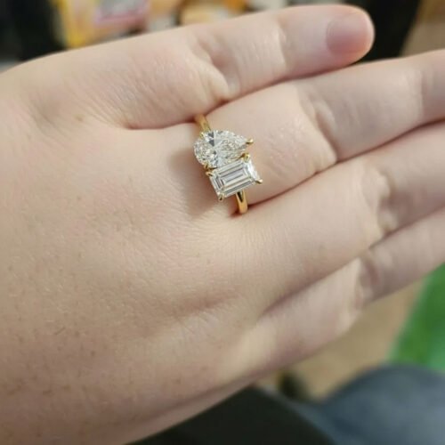Click to view full screen 3.66ctw Pear & Emerald Cut Two-Stone IGI Certified Diamond Ring 10K/14K/18K Gold photo review