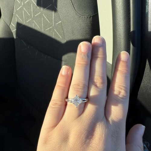 Princess Cut 1.42 Carat F VS1 IGI Certified Lab Diamond Engagement Ring in 14K Yellow Gold – East-West Split Shank Setting photo review