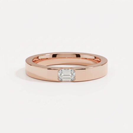 Men's 3mm Emerald Cut Lab Diamond Band | 0.20 ct Solitaire Ring | Solid Gold