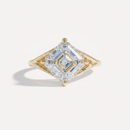 3.82 ct Asscher Cut Lab Grown Diamond Ring | Kite Set Split Shank Solitaire | Solid Gold