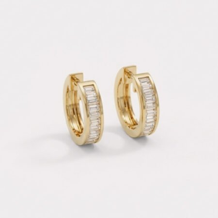 0.71 ctw Baguette Lab Diamond Hoop Earrings | Channel Set Huggies | Solid Gold