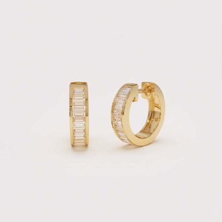 0.71 ctw Baguette Lab Diamond Hoop Earrings | Channel Set Huggies | Solid Gold