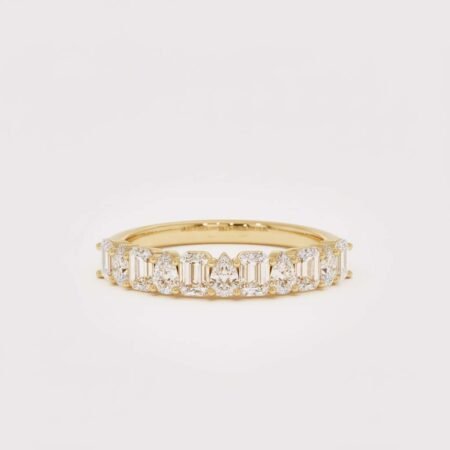 1.01 ctw Mixed Cut Lab Diamond Wedding Band | Alternating Emerald & Pear | Solid Gold