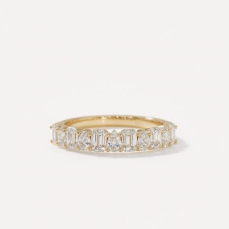 1.01 ctw Mixed Cut Lab Diamond Wedding Band | Alternating Emerald & Pear | Solid Gold