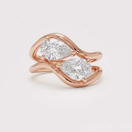 2.10 ctw Pear Lab Diamond Bridal Set | 2-Piece Interlocking Solitaire Rings | Solid Gold