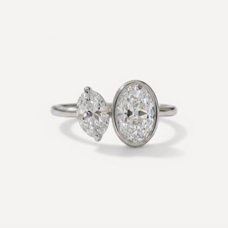 1.60 ctw Oval Lab Grown Diamonds Bezel & Prong Set Toi et Moi Engagement Ring 14K Gold IGI Certified