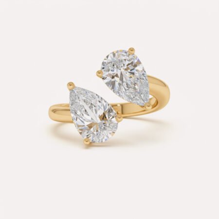 3.03 ctw Pear Lab Diamond Toi et Moi Ring | Two Stone Bypass Ring | Solid Gold