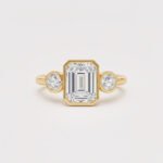 1.89 ctw Three Stone Lab Diamond Ring | 1.55 ct Emerald Cut Center | Bezel Set | Solid Gold