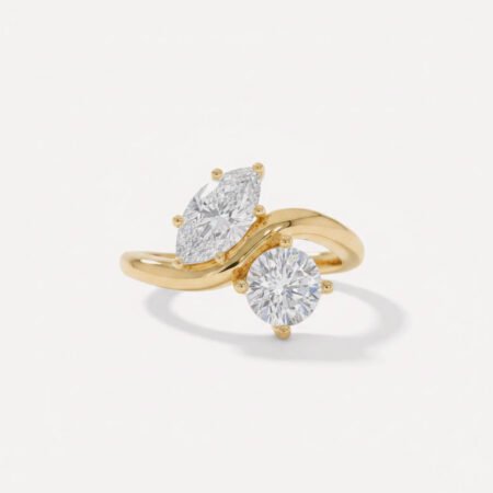1.50 ctw Toi et Moi Lab Diamond Ring | Marquise & Round Cut | Solid Gold Bypass Band