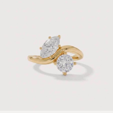 1.50 ctw Toi et Moi Lab Diamond Ring | Marquise & Round Cut | Solid Gold Bypass Band