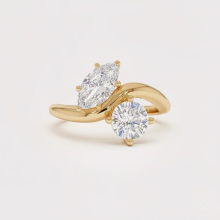 1.50 ctw Toi et Moi Lab Diamond Ring | Marquise & Round Cut | Solid Gold Bypass Band