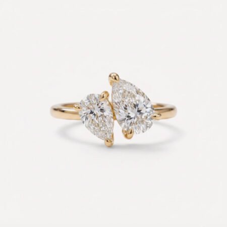 2.10 ctw IGI Certified Pear Lab Grown Diamond Toi et Moi Ring | Two Stone Engagement Ring | Solid 14K Gold