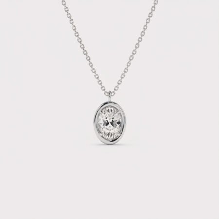 1.02 ct Oval Lab Diamond Bezel Set Pendant Necklace | Solid Gold Solitaire