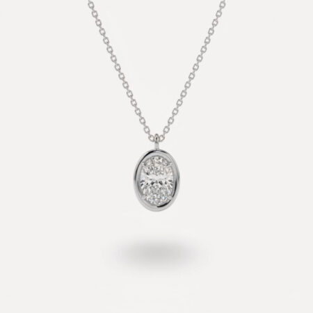 3.52 ct Oval cut E/VVS1 Lab Grown Diamond Bezel Set Necklace 18K White Gold IGI Certified