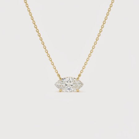 1.01 ct East-West Marquise Lab Grown Diamond Necklace, 14K Gold Solitaire Pendant, EF/VS1 CVD